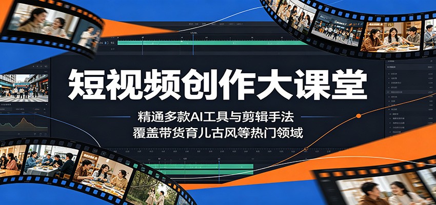 短视频创作大课堂：精通多款AI工具与剪辑手法，覆盖带货、育儿、古风等热门领域-我爱项目网
