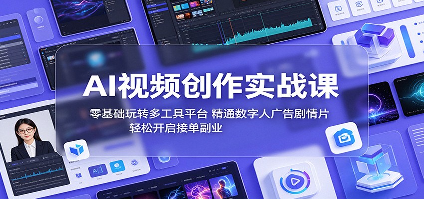 AI视频创作实战课:零基础玩转多工具平台,精通数字人广告、剧情片,轻松开启接单副业-我爱项目网