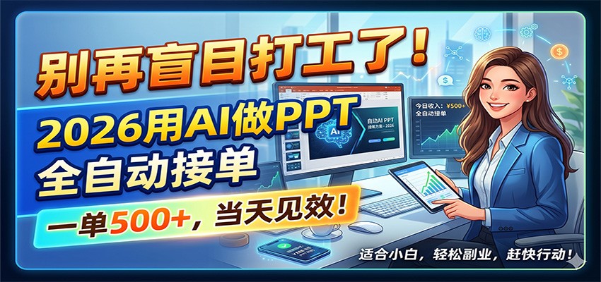 别再盲目打工了！2026用AI做PPT全自动接单，一单5张+，当天见效！-我爱项目网
