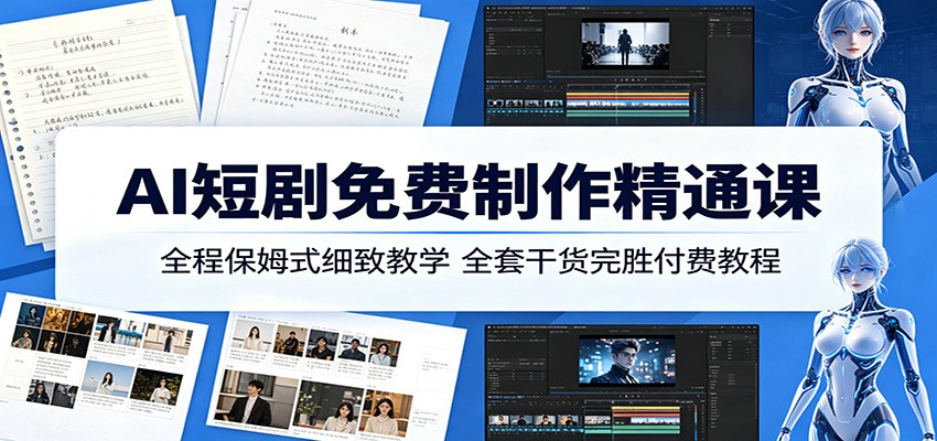 AI短剧免费制作精通课：全程保姆式细致教学，全套干货完胜付费教程-我爱项目网
