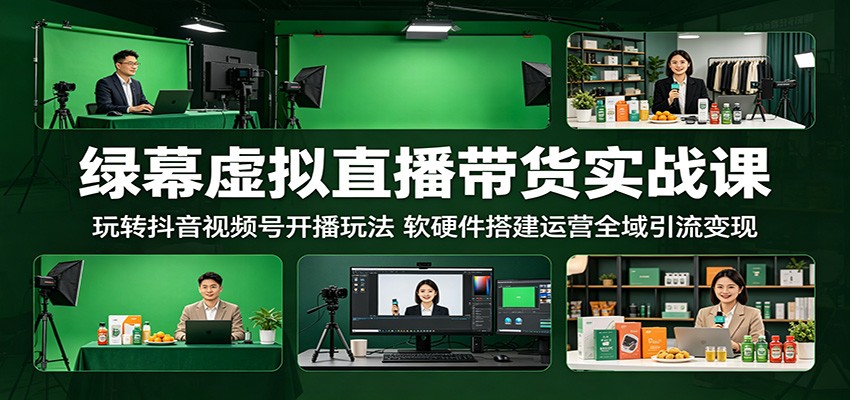 绿幕虚拟直播带货实战课：玩转抖音视频号开播玩法，软硬件搭建运营全域引流变现-我爱项目网
