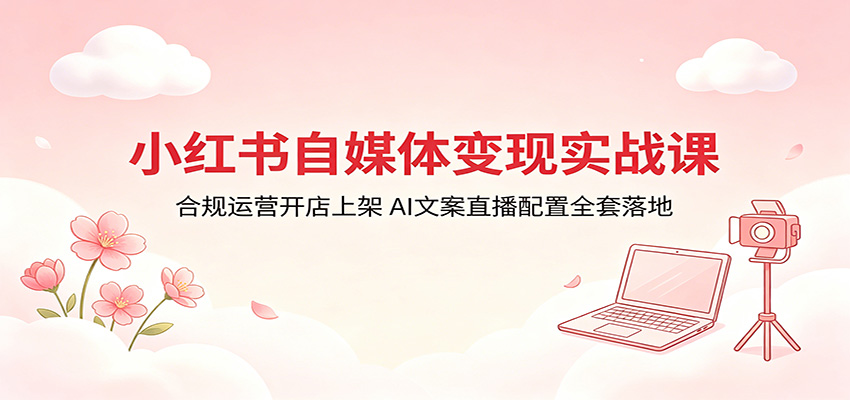小红书自媒体变现实战课：合规运营开店上架，AI文案直播配置全套落地-我爱项目网
