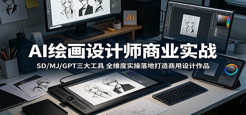 AI绘画设计师商业实战：SD/MJ/GPT三大工具，全维度实操落地打造商用设计作品-我爱项目网