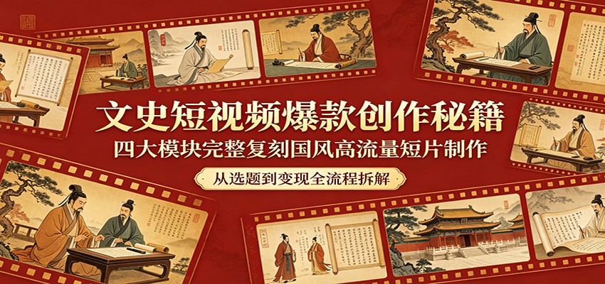 文史短视频爆款创作秘籍：四大模块完整复刻国风高流量短片制作-我爱项目网