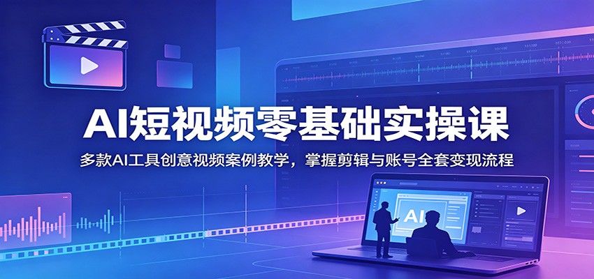 AI短视频零基础实操课：多款AI工具创意视频案例教学，掌握剪辑与账号全套变现流程-我爱项目网