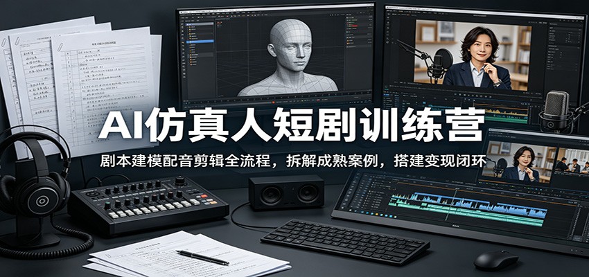 AI仿真人短剧训练营：剧本建模配音剪辑全流程，拆解成熟案例，搭建变现闭环-我爱项目网