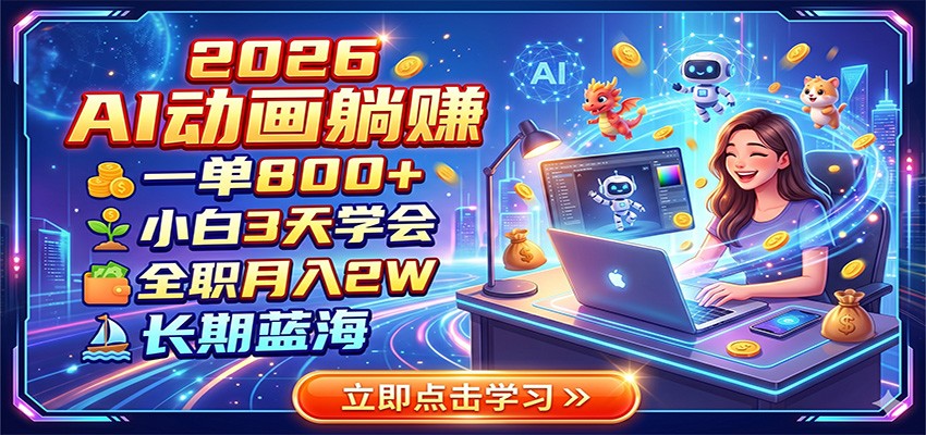 2026 AI动画躺赚：一单800+，小白3天学会，全职月入2W，长期蓝海-我爱项目网