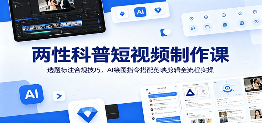 两性科普短视频制作课：选题标注合规技巧，AI绘图指令搭配剪映剪辑全流程实操-我爱项目网