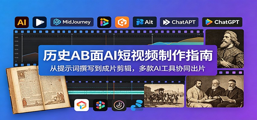 历史AB面AI短视频制作指南：从提示词撰写到成片剪辑，多款AI工具协同出片-我爱项目网