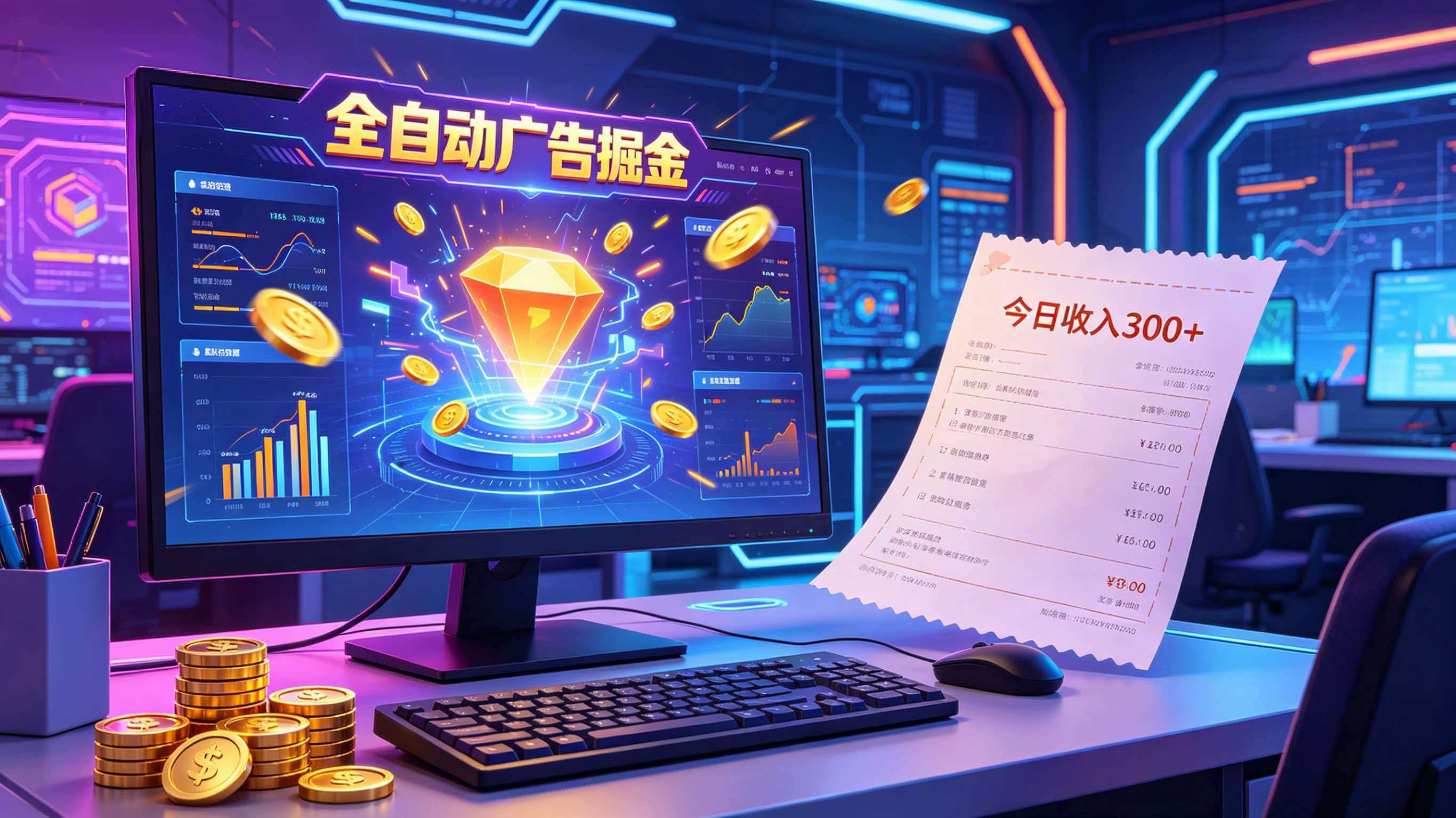 全自动广告掘金，日入300+。全程Ai自动化运行，解放双手，时间自由。收益稳定-我爱项目网