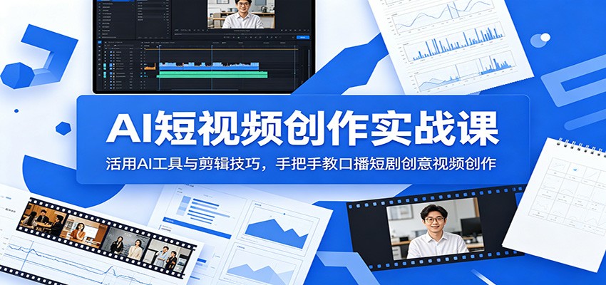 AI短视频创作实战课：活用AI工具与剪辑技巧，手把手教口播短剧创意视频创作-我爱项目网