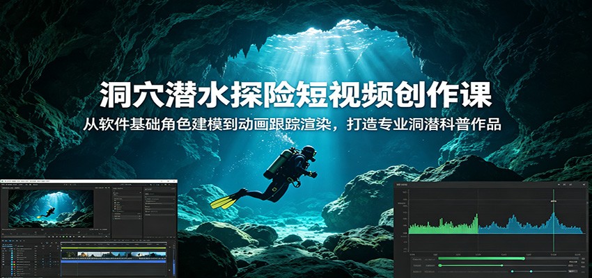 洞穴潜水探险短视频创作课:从软件基础角色建模到动画跟踪渲染,打造专业洞潜科普作品-我爱项目网