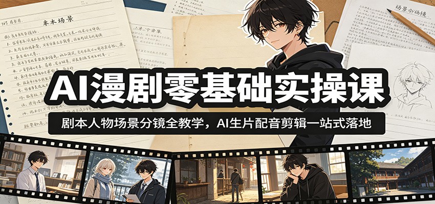 AI漫剧零基础实操课:剧本人物场景分镜全教学,AI生片配音剪辑一站式落地-我爱项目网