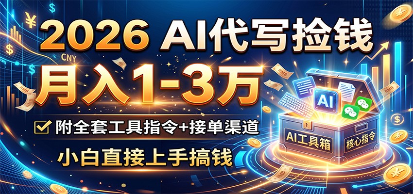 2026 AI代写捡钱,月入1-3万,附全套工具指令+接单渠道,小白直接上手搞钱-我爱项目网