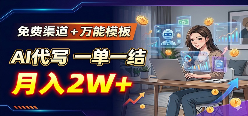 免费渠道+万能模板,AI代写一单一结,月入2W+-我爱项目网