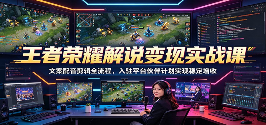 王者荣耀解说变现实战课：文案配音剪辑全流程，入驻平台伙伴计划实现稳定增收-我爱项目网