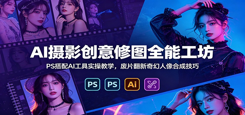 AI摄影创意修图全能工坊：PS搭配AI工具实操教学，废片翻新奇幻人像合成技巧-我爱项目网