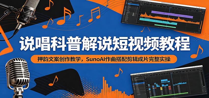 说唱科普解说短视频教程：押韵文案创作教学，SunoAI作曲搭配剪辑成片完整实操-我爱项目网
