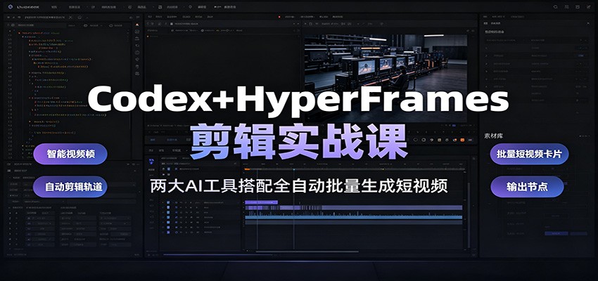 Codex+HyperFrames剪辑实战课：两大AI工具搭配全自动批量生成短视频-我爱项目网