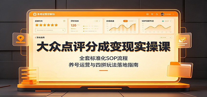 大众点评分成变现实操课：全套标准化SOP流程，养号运营与四拼玩法落地指南-我爱项目网