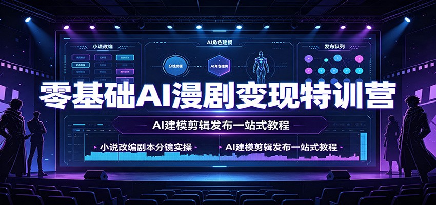 零基础AI漫剧变现特训营：小说改编剧本分镜实操，AI建模剪辑发布一站式教程-我爱项目网