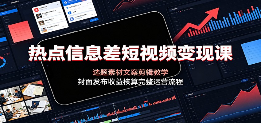热点信息差短视频变现课：选题素材文案剪辑教学，封面发布收益核算完整运营流程-我爱项目网