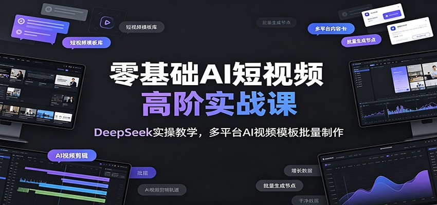 零基础AI短视频高阶实战课：DeepSeek实操教学，多平台AI视频模板批量制作-我爱项目网