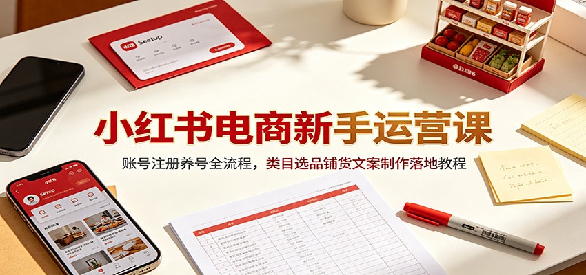 小红书电商新手运营课：账号注册养号全流程，类目选品铺货文案制作落地教程-我爱项目网