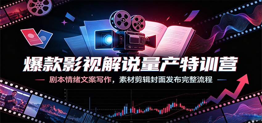 爆款影视解说量产特训营：剧本情绪文案写作，素材剪辑封面发布完整流程-我爱项目网