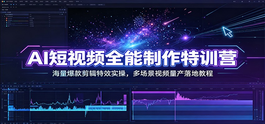 AI短视频全能制作特训营：海量爆款剪辑特效实操，多场景视频量产落地教程-我爱项目网