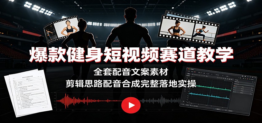 爆款健身短视频赛道教学：全套配音文案素材，剪辑思路配音合成完整落地实操-我爱项目网