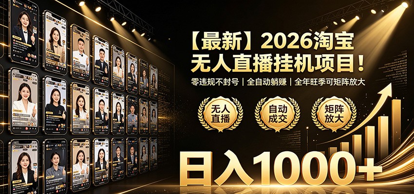 最新2026淘宝无人直播挂机项目！零违规不封号，全自动躺赚，日入1000+-我爱项目网