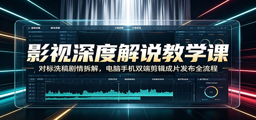 影视深度解说教学课：对标洗稿剧情拆解，电脑手机双端剪辑成片发布全流程-我爱项目网