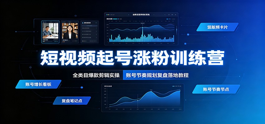 短视频起号涨粉训练营：全类目爆款剪辑实操，账号节奏规划复盘落地教程-我爱项目网