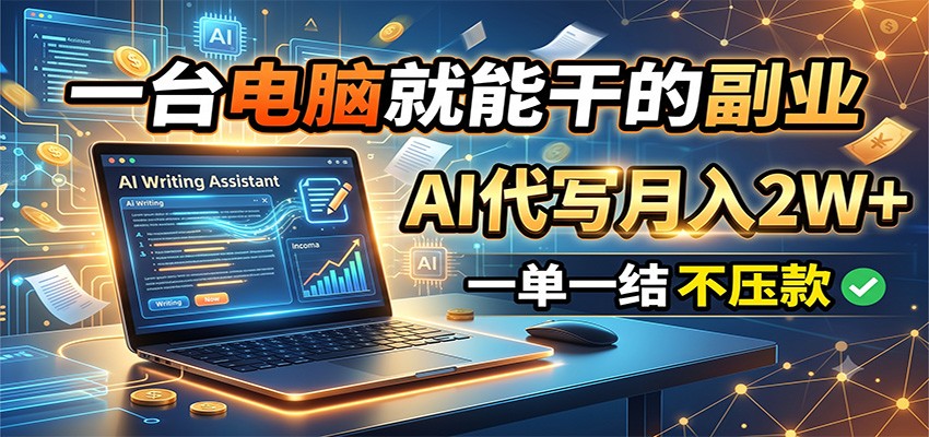 一台电脑就能干的副业，AI代写月入2W+，一单一结不压款-我爱项目网