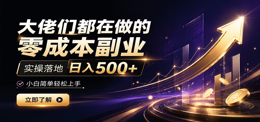 大佬们都在做的零成本副业，实操落地日入500+，小白一秒上手-我爱项目网