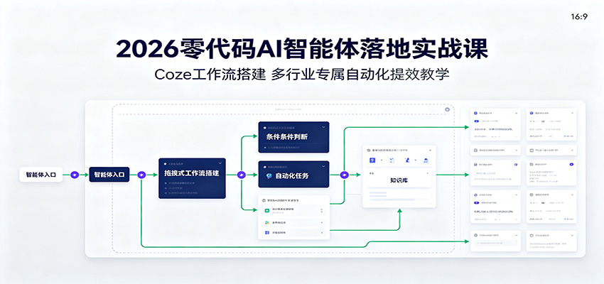 2026零代码AI智能体落地实战课：Coze工作流搭建，多行业专属自动化提效教学-我爱项目网
