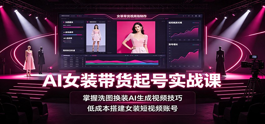 AI女装带货起号实战课：掌握洗图换装AI生成视频技巧，低成本搭建女装短视频账号-我爱项目网