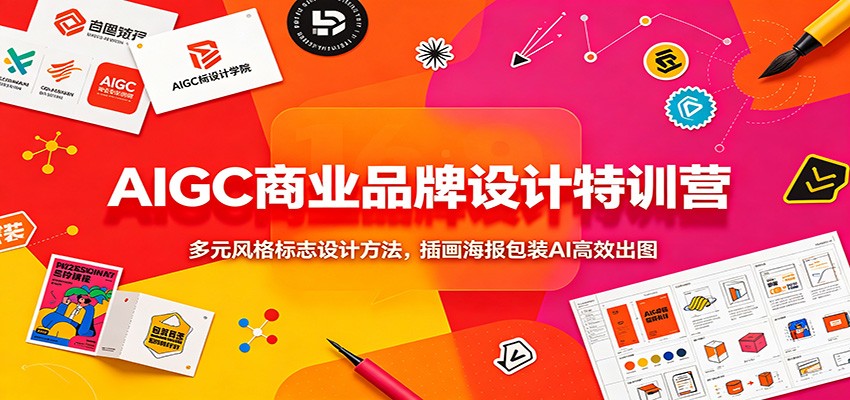 AIGC商业品牌设计特训营：多元风格标志设计方法，插画海报包装AI高效出图-我爱项目网