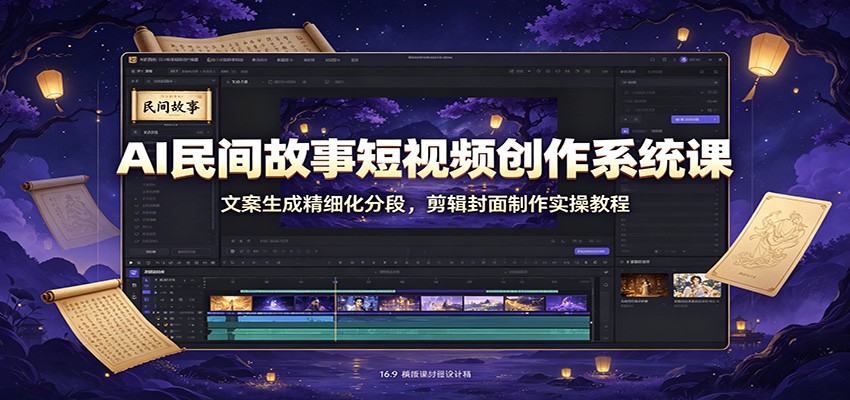 AI民间故事短视频创作系统课：文案生成精细化分段，剪辑封面制作实操教程-我爱项目网