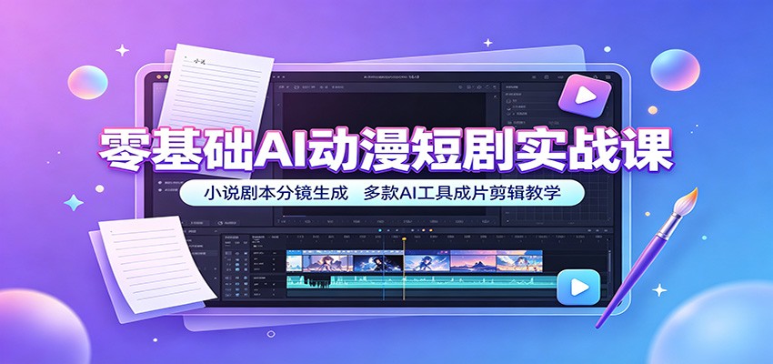 零基础AI动漫短剧实战课：小说剧本分镜生成，多款AI工具成片剪辑教学-我爱项目网