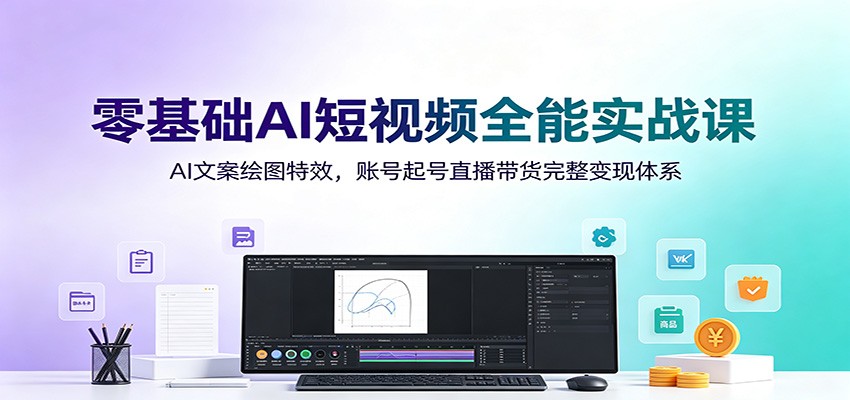 零基础AI短视频全能实战课：AI文案绘图特效，账号起号直播带货完整变现体系-我爱项目网