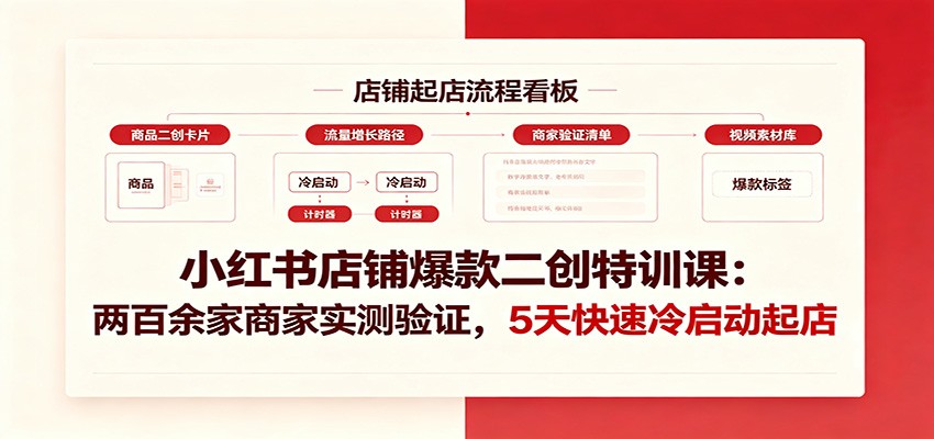 小红书店铺爆款二创特训课：两百余家商家实测验证，5天快速冷启动起店-我爱项目网