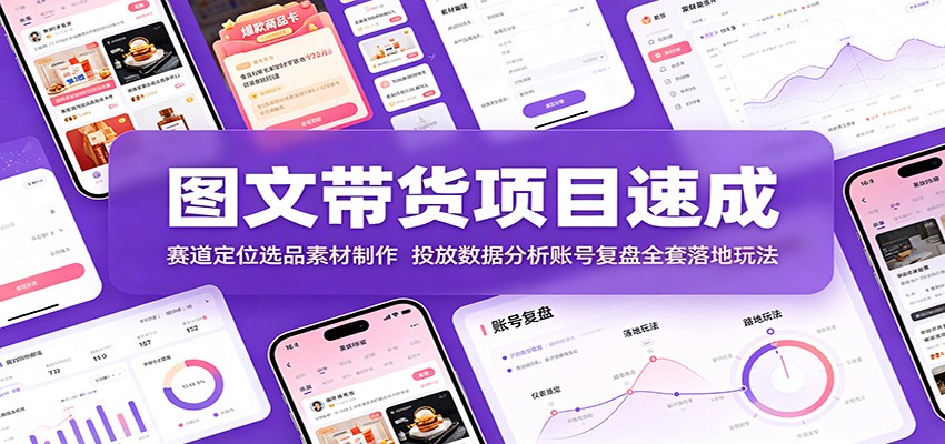 图文带货项目速成：赛道定位选品素材制作，投放数据分析账号复盘全套落地玩法-我爱项目网