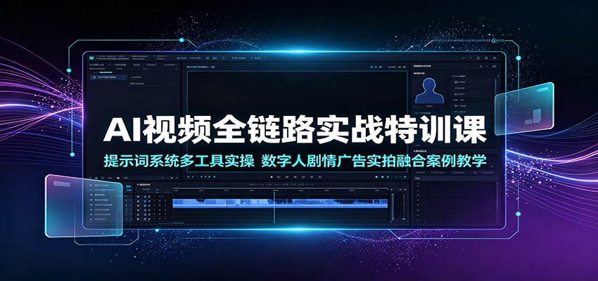 AI视频全链路实战特训课：提示词系统多工具实操，数字人剧情广告实拍融合案例教学-我爱项目网