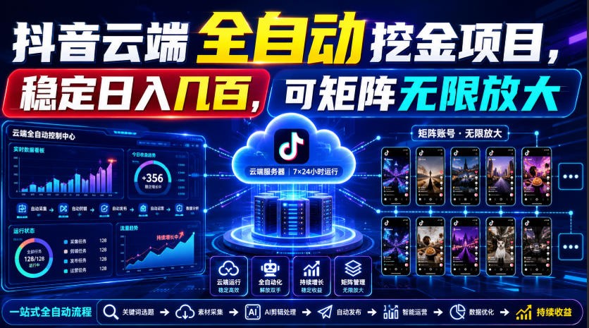 Dy云端全自动挖金项目,稳定日入几百,可矩阵无限放大!-我爱项目网