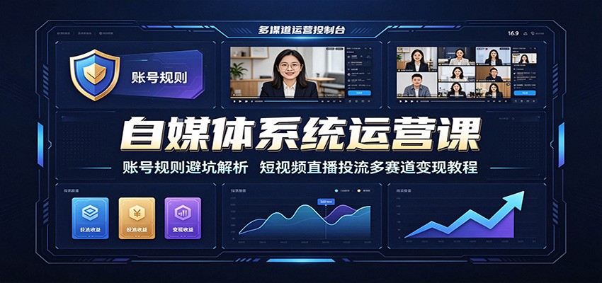 自媒体系统运营课:账号规则避坑解析,短视频直播投流多赛道变现教程-我爱项目网
