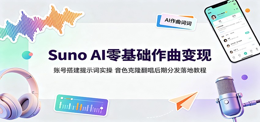 Suno AI零基础作曲变现：账号搭建提示词实操，音色克隆翻唱后期分发落地教程-我爱项目网