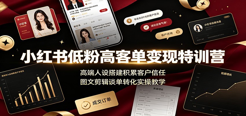 小红书低粉高客单变现特训营：高端人设搭建积累客户信任，图文剪辑谈单转化实操教学-我爱项目网