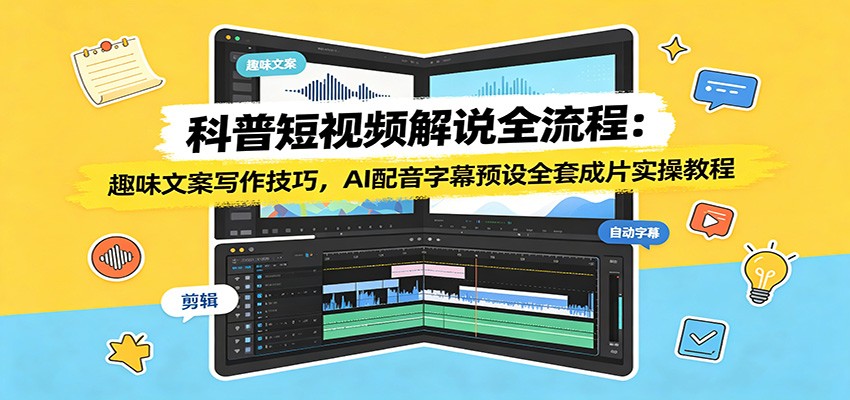 科普短视频解说全流程：趣味文案写作技巧，AI配音字幕预设全套成片实操教程-我爱项目网